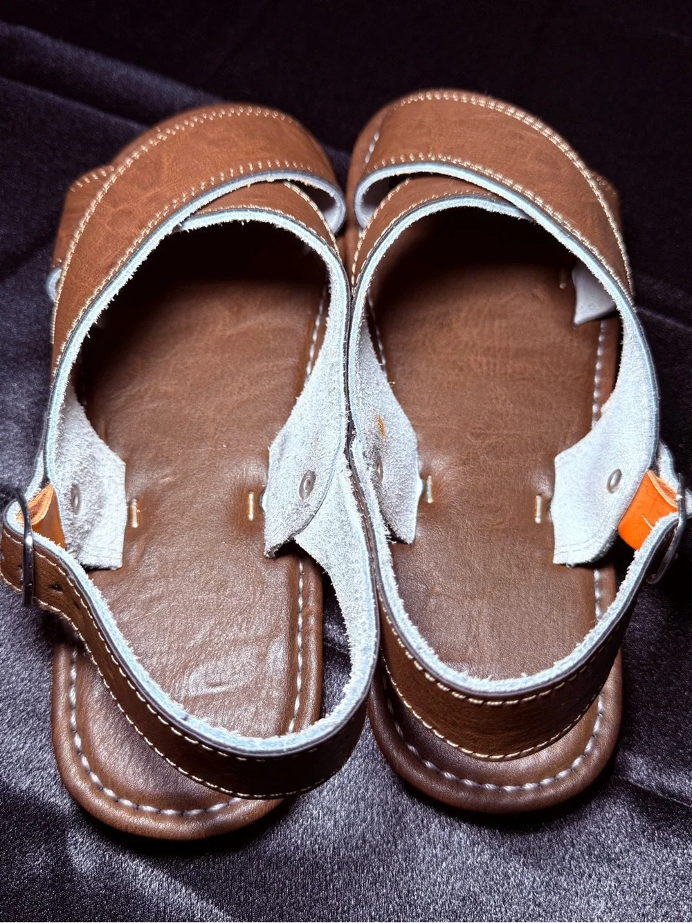 Kids Brown Leather-Style Cross Strap Sandals